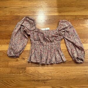 JCrew XXS NWT peplum ruched blouse liberty print